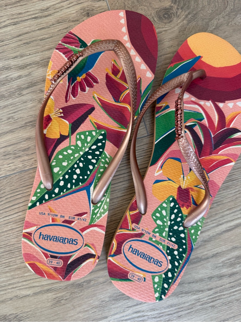 Havaianas Women’s Floral Tropical Flip Flops - Pink, Green & Rose Gold